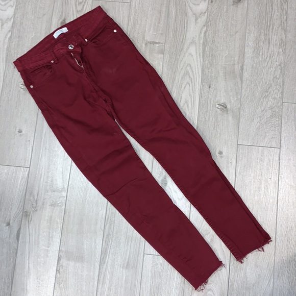Zara Deep Red Jeans Size 4 - Picture 2 of 6